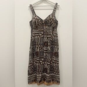 Vintage Karin Stevens Dress size 12 Adjustable straps Brown Abstract Pattern